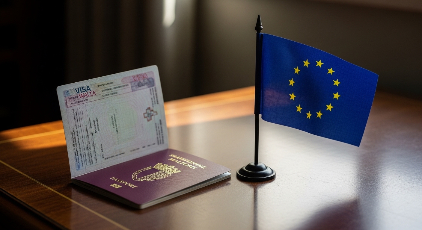 Passeport maltais et drapeau européen — programmes de résidence et citoyenneté à Malte