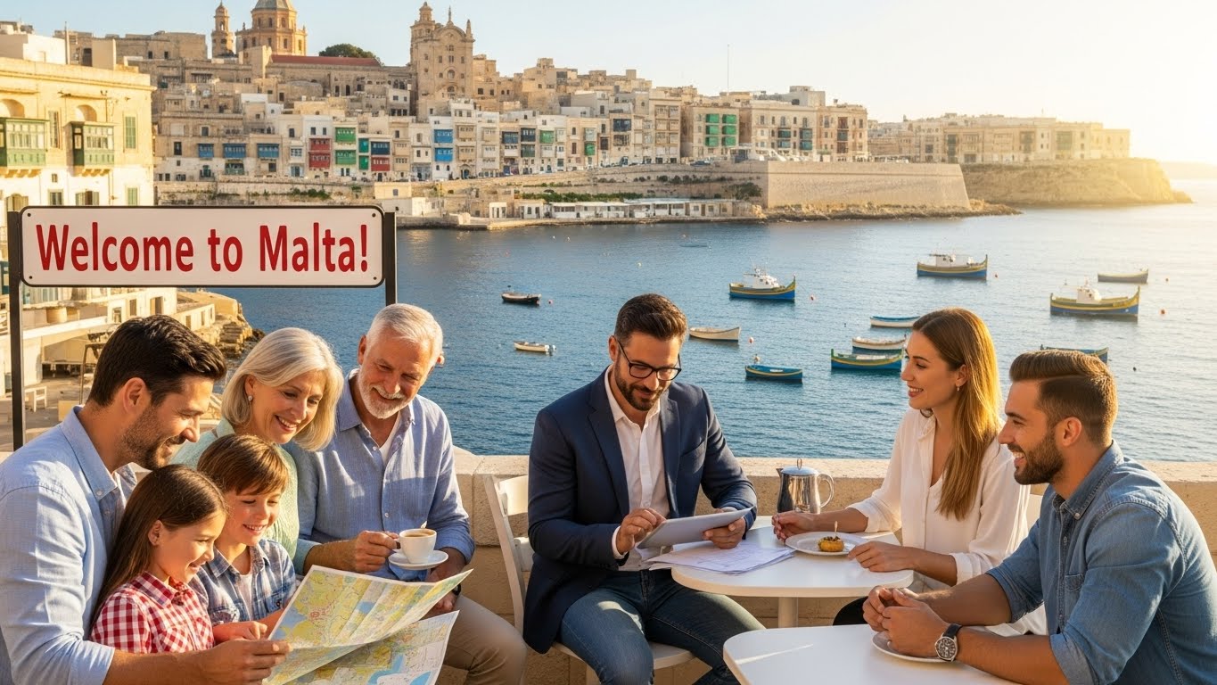 Famille et couples profitant d'une vue à Malte