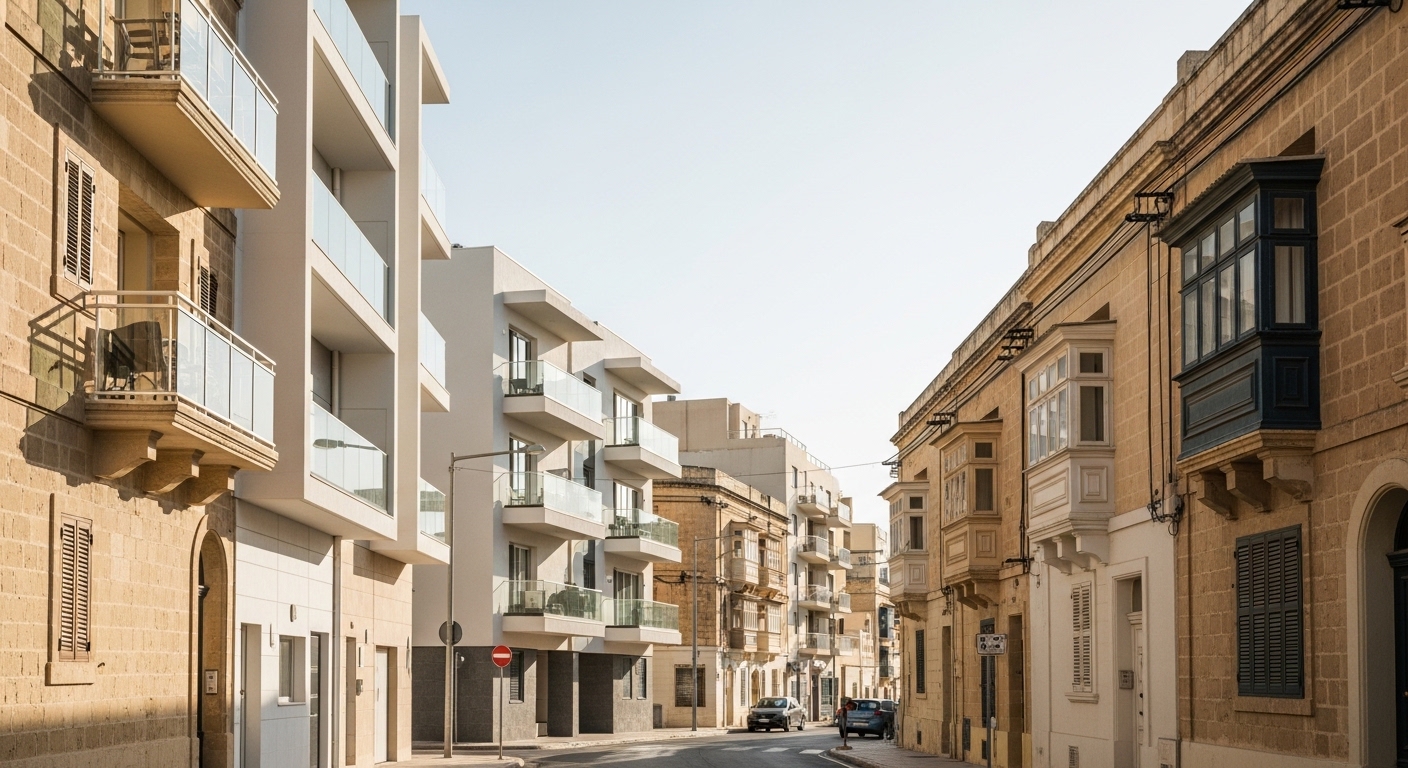 Rue avec bâtiments modernes et anciens. prix appartement à malte